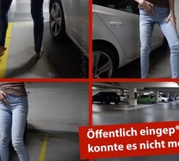 Ich pisse mich öffentlich im Parkhaus mit MEGA Druck in meine helle Jeans ein