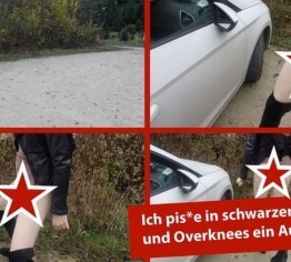 Geiler dicker Pissstrahl trifft auf weißes Auto - Natursekt